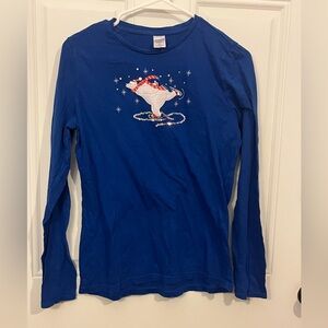 Women’s Medium 100% Cotton Skating Polar Bear Blue Winter Long Sleeve Shirt GUC